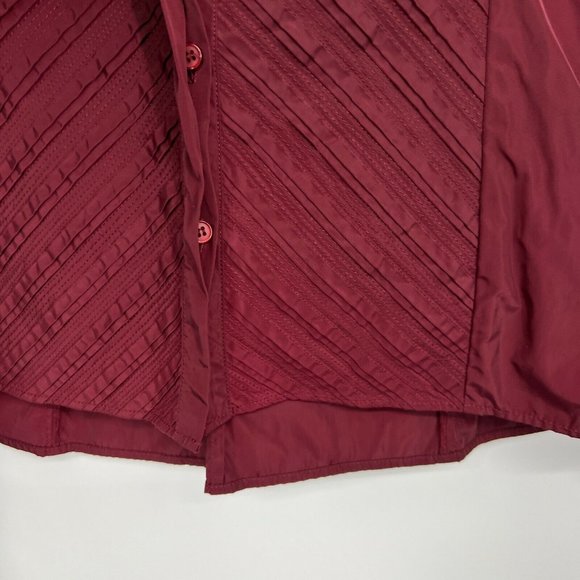 Lafayette 148 New York Top Burgundy Button Down Long Sleeve Pleated - Picture 5 of 9
